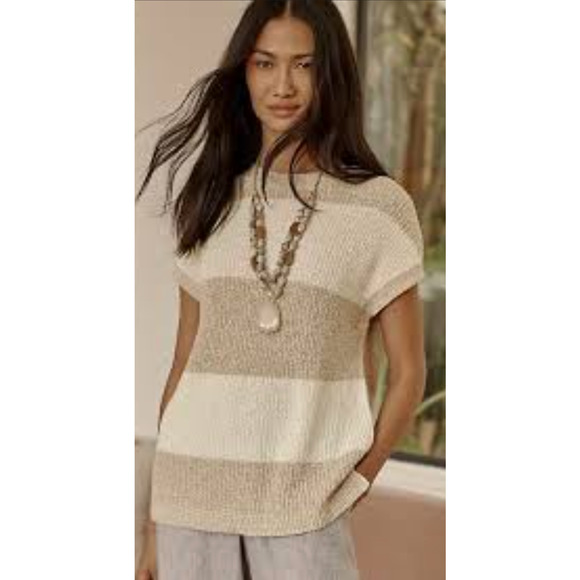 J. Jill Pure Jill Striped Short Sleeve Knit Sweater - Picture 1 of 6